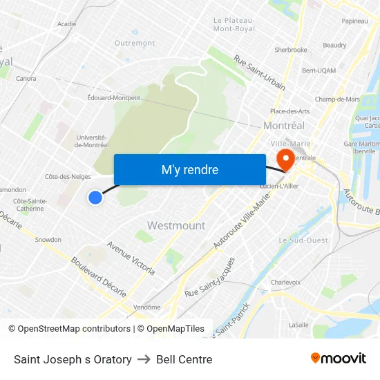 Saint Joseph s Oratory to Bell Centre map