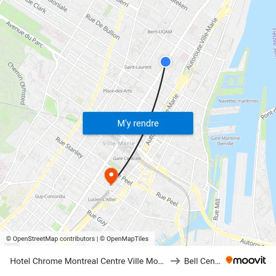 Hotel Chrome Montreal Centre Ville Montréal to Bell Centre map