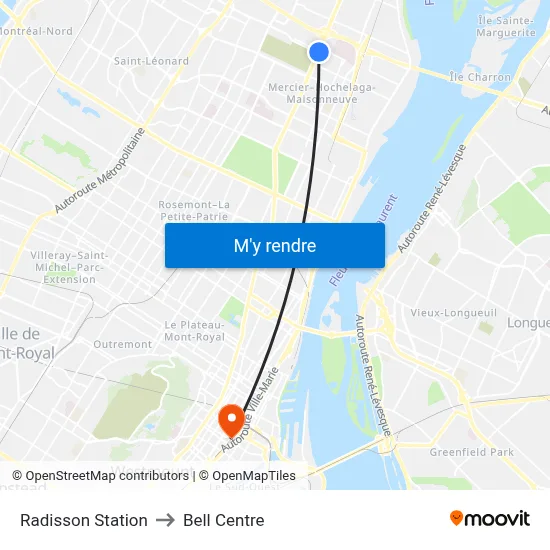 Radisson Station to Bell Centre map