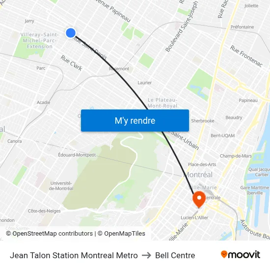 Jean Talon Station Montreal Metro to Bell Centre map