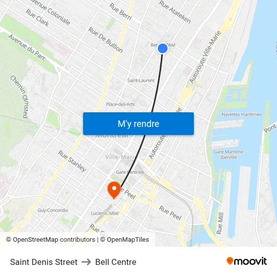 Saint Denis Street to Bell Centre map