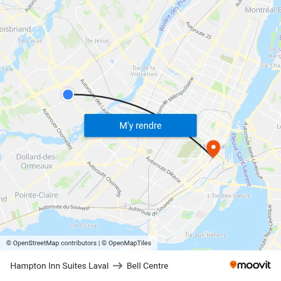 Hampton Inn Suites Laval to Bell Centre map