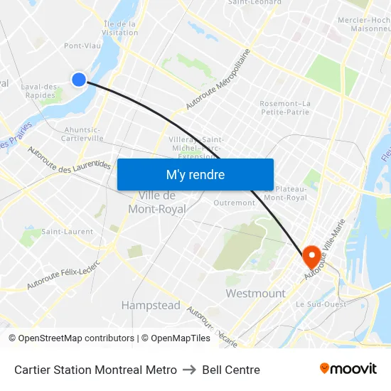 Cartier Station Montreal Metro to Bell Centre map