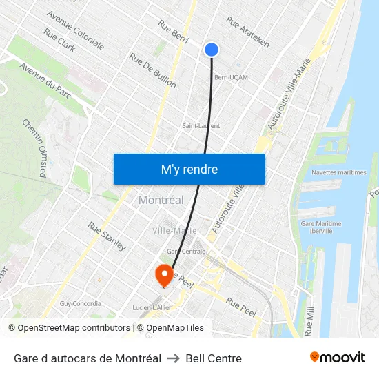 Gare d autocars de Montréal to Bell Centre map