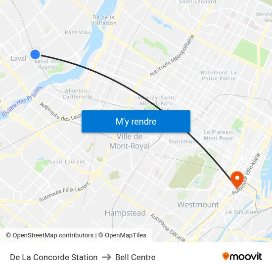 De La Concorde Station to Bell Centre map