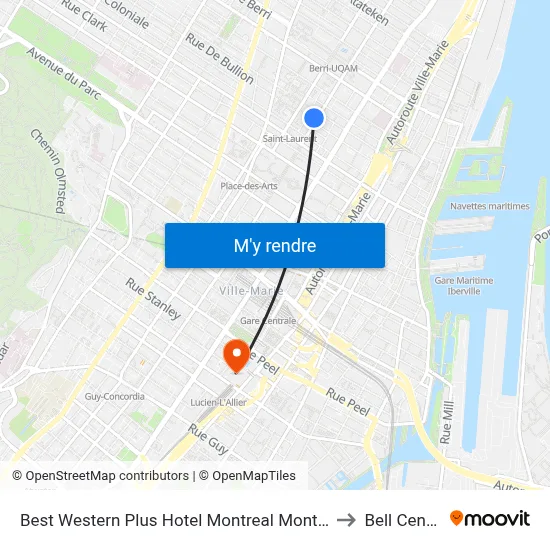 Best Western Plus Hotel Montreal Montréal to Bell Centre map