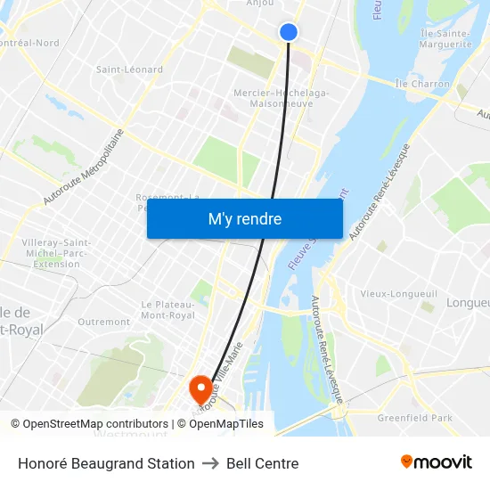 Honoré Beaugrand Station to Bell Centre map