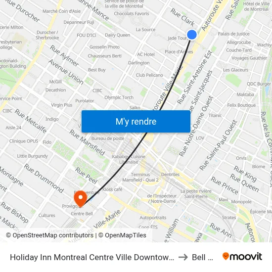 Holiday Inn Montreal Centre Ville Downtown an IHG Hotel Montréal to Bell Centre map