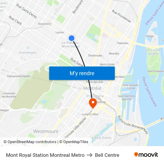 Mont Royal Station Montreal Metro to Bell Centre map