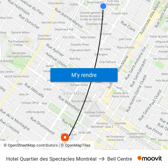 Hotel Quartier des Spectacles Montréal to Bell Centre map