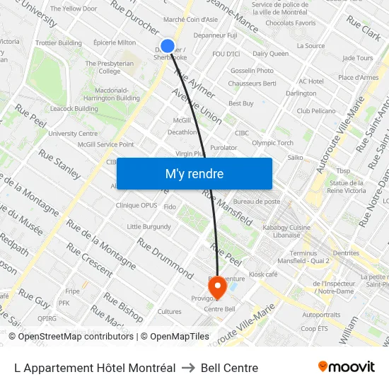 L Appartement Hôtel Montréal to Bell Centre map