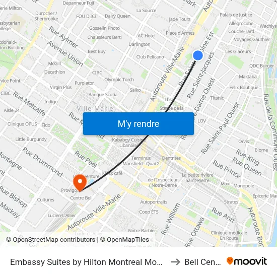 Embassy Suites by Hilton Montreal Montréal to Bell Centre map