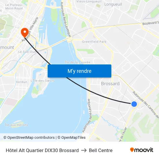 Hôtel Alt Quartier DIX30 Brossard to Bell Centre map