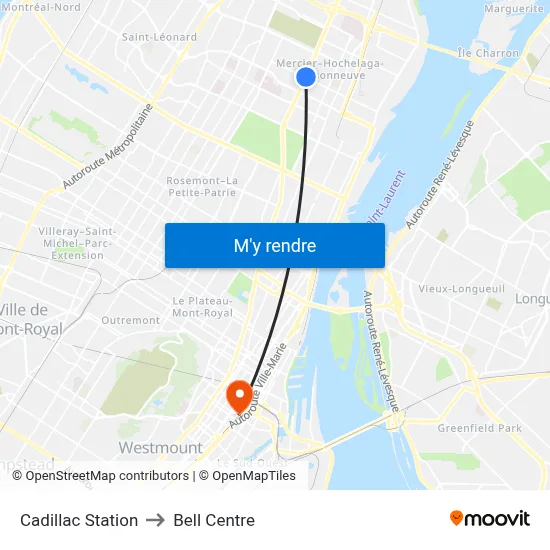 Cadillac Station to Bell Centre map