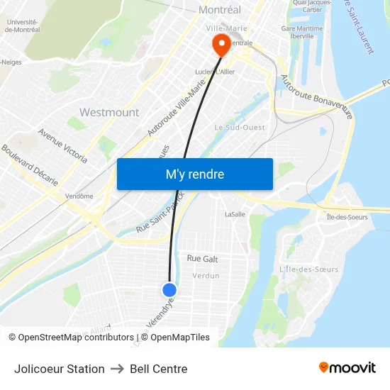 Jolicoeur Station to Bell Centre map
