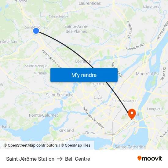 Saint Jérôme Station to Bell Centre map