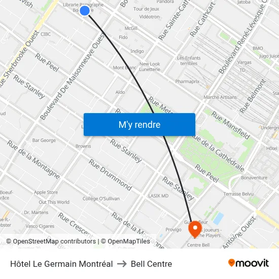 Hôtel Le Germain Montréal to Bell Centre map
