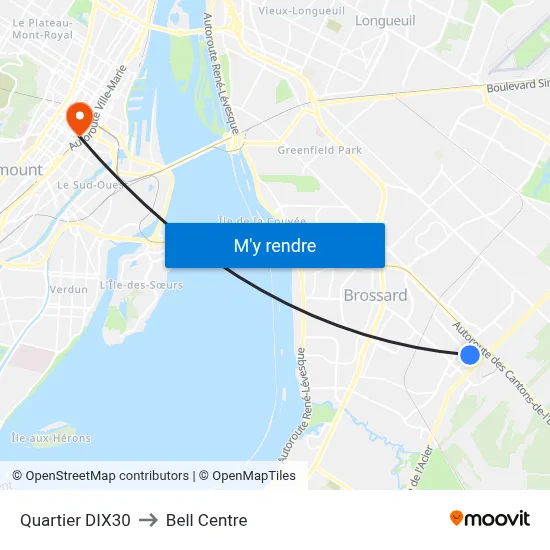 Quartier DIX30 to Bell Centre map