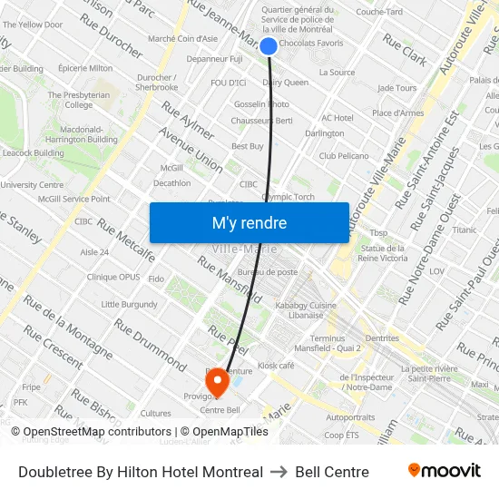 Doubletree By Hilton Hotel Montreal to Bell Centre map