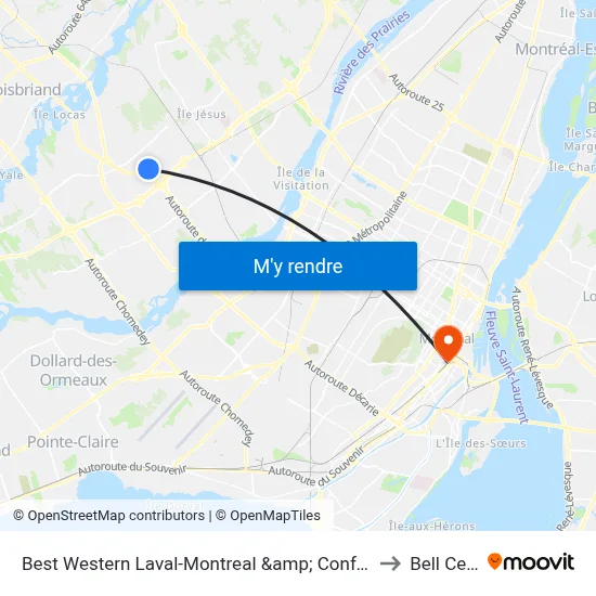 Best Western Laval-Montreal &amp; Conference Centre to Bell Centre map