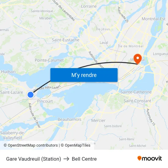 Gare Vaudreuil (Station) to Bell Centre map