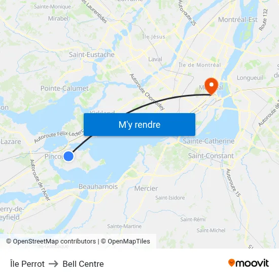 Île Perrot to Bell Centre map