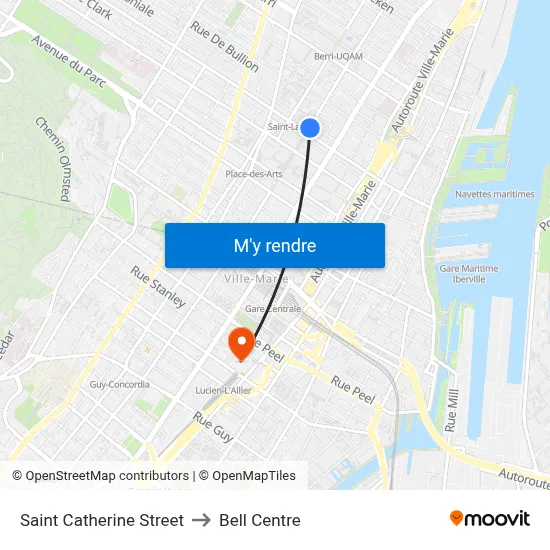 Saint Catherine Street to Bell Centre map