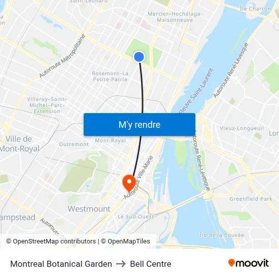 Montreal Botanical Garden to Bell Centre map