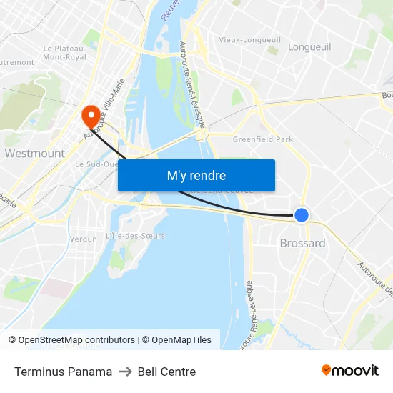 Terminus Panama to Bell Centre map