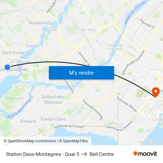 Station Deux-Montagnes - Quai 5 to Bell Centre map