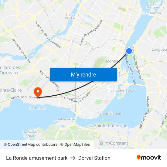 La Ronde amusement park to Dorval Station map