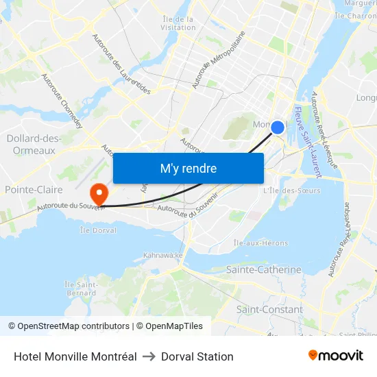 Hotel Monville Montréal to Dorval Station map
