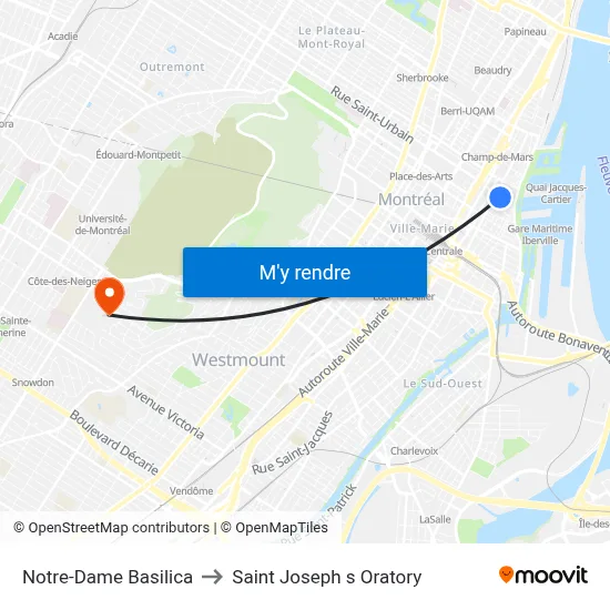 Notre-Dame Basilica to Saint Joseph s Oratory map