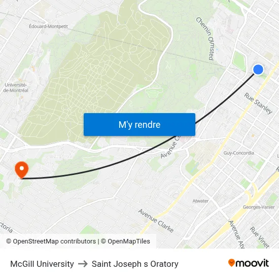 McGill University to Saint Joseph s Oratory map