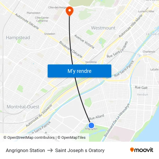 Angrignon Station to Saint Joseph s Oratory map