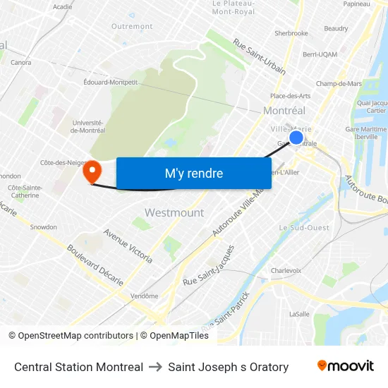 Central Station Montreal to Saint Joseph s Oratory map
