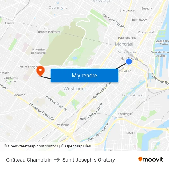 Château Champlain to Saint Joseph s Oratory map