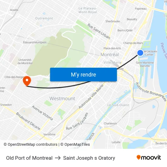 Old Port of Montreal to Saint Joseph s Oratory map