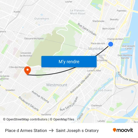 Place d Armes Station to Saint Joseph s Oratory map