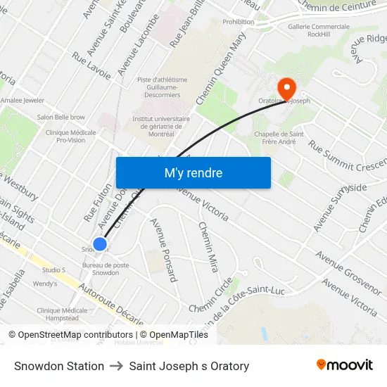 Snowdon Station to Saint Joseph s Oratory map