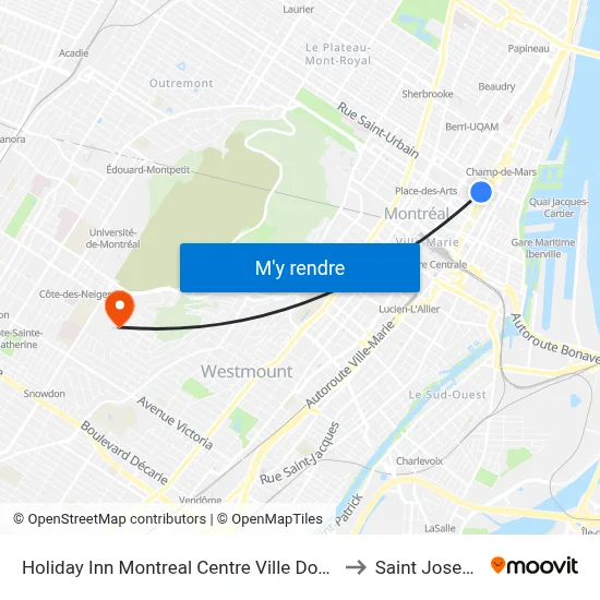 Holiday Inn Montreal Centre Ville Downtown an IHG Hotel Montréal to Saint Joseph s Oratory map