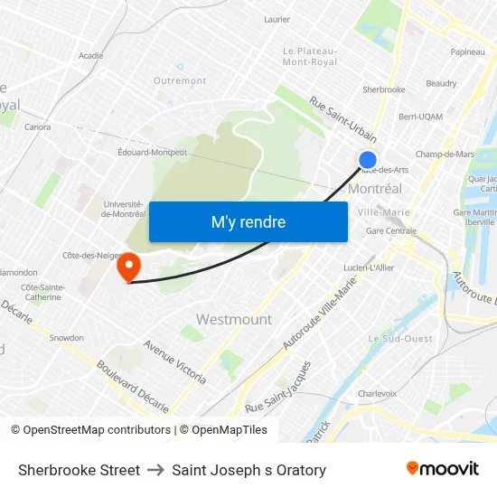 Sherbrooke Street to Saint Joseph s Oratory map