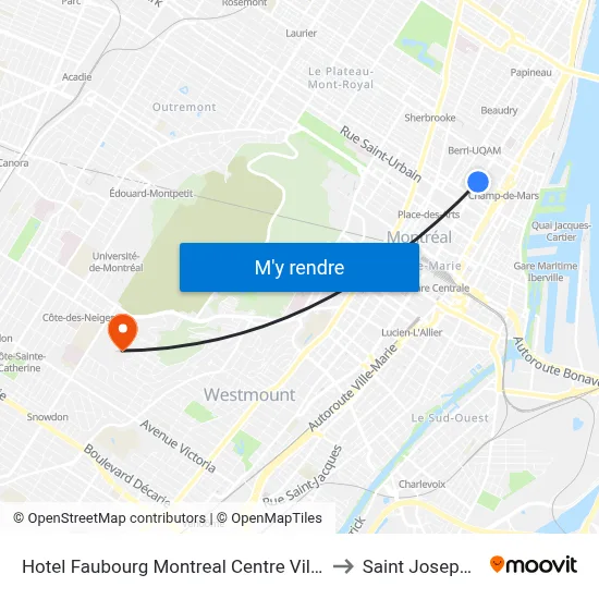 Hotel Faubourg Montreal Centre Ville Downtown Montréal to Saint Joseph s Oratory map