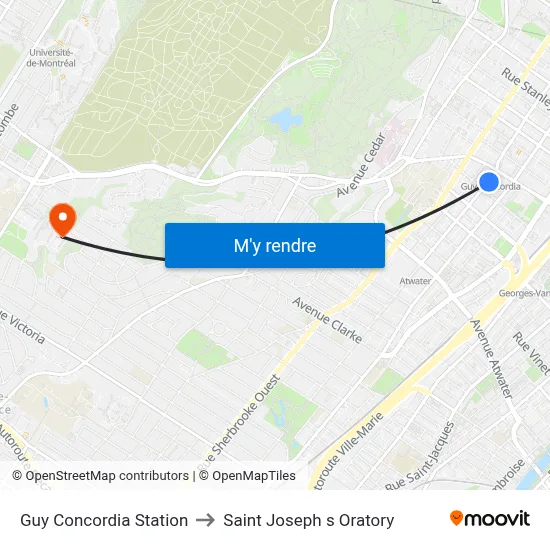 Guy Concordia Station to Saint Joseph s Oratory map