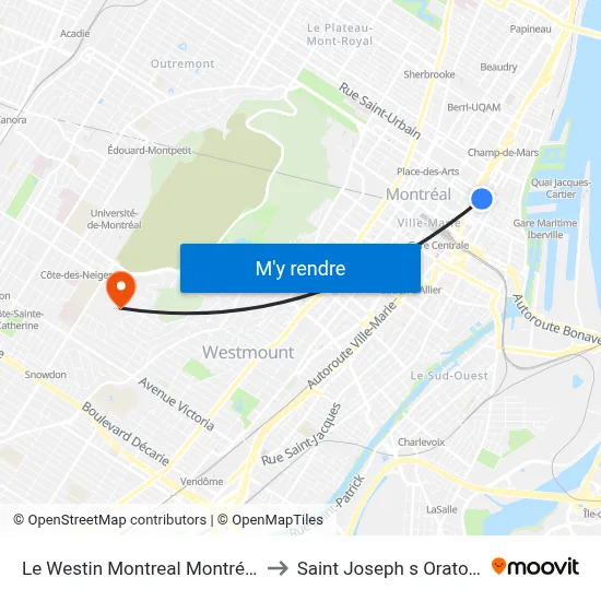 Le Westin Montreal Montréal to Saint Joseph s Oratory map