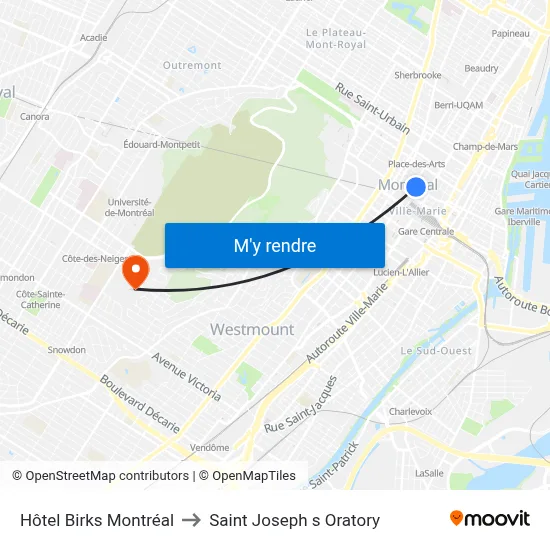 Hôtel Birks Montréal to Saint Joseph s Oratory map