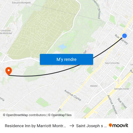 Residence Inn by Marriott Montreal Downtown to Saint Joseph s Oratory map