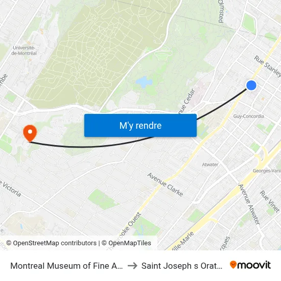 Montreal Museum of Fine Arts to Saint Joseph s Oratory map
