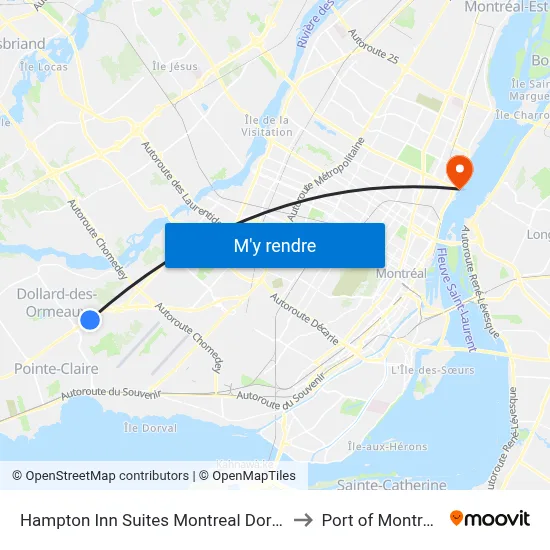 Hampton Inn Suites Montreal Dorval to Port of Montreal map