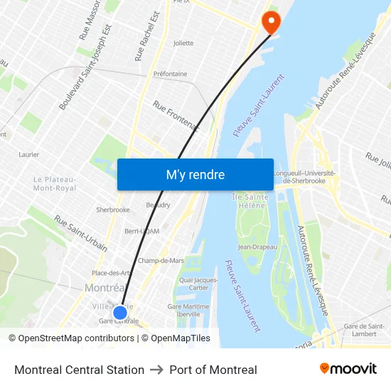 Montreal Central Station to Port of Montreal map